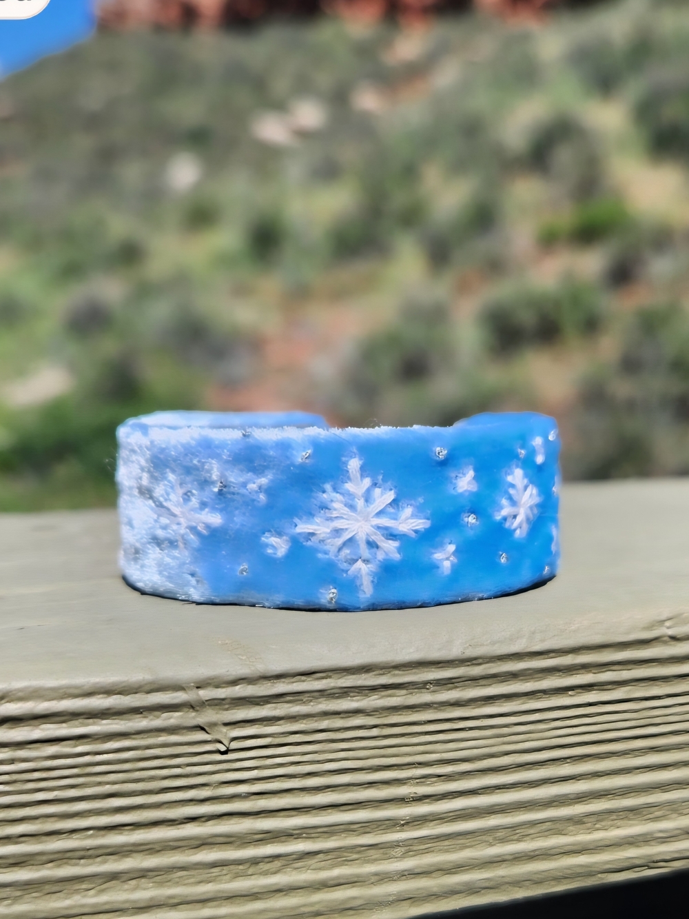 Velvet Blue Snowflake Cuff Bracelet Hand Embroidered